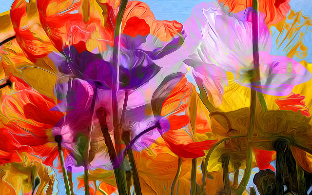 Impressionist flower field blue sky free wallpaper for desktop - medium preview image