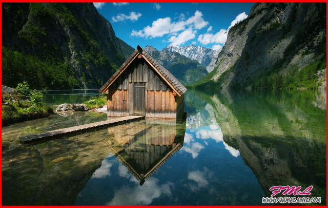 Small wooden cabin lake mountains #3 free wallpaper for desktop - medium preview image