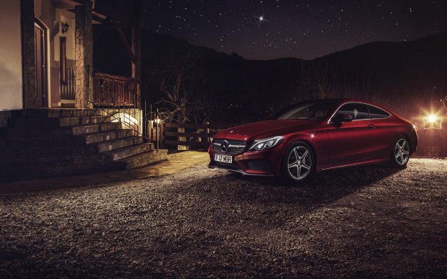 Red car house night star free wallpaper for desktop - medium preview image