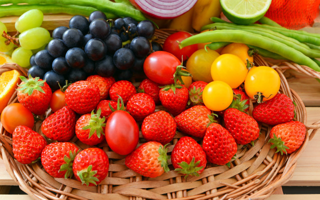 Fruit basket vegetables knife fork free wallpaper for desktop - medium preview image