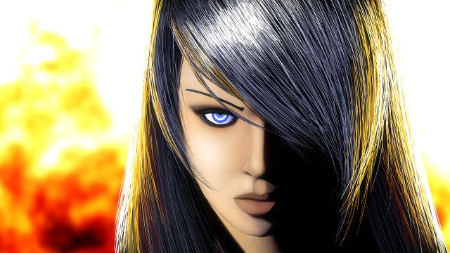 Eve rider blonde streaks fire free wallpaper for desktop - medium preview image