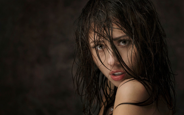 Wet hair posing photorealistic portrait free wallpaper for desktop - medium preview image