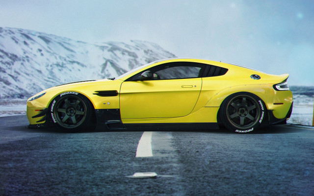 Yellow sports car mountains snow free wallpaper for desktop - medium preview image