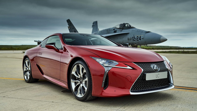 Red sports car jet fighter free wallpaper for desktop - medium preview image