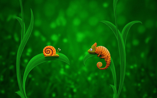 Orange snails green leaves ecological free wallpaper for desktop - medium preview image
