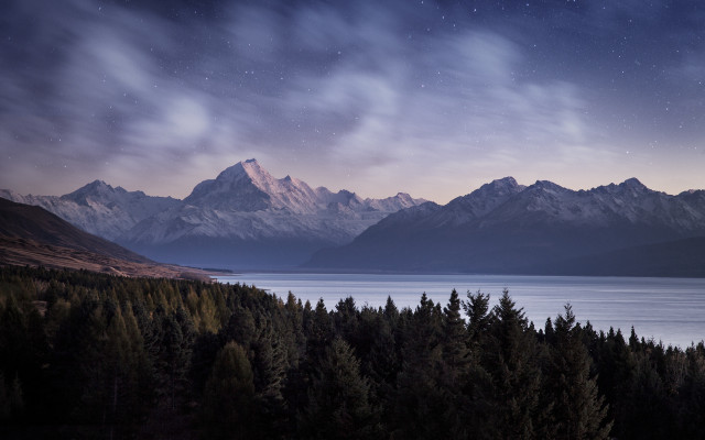 Mountain lake trees night sky free wallpaper for desktop - medium preview image