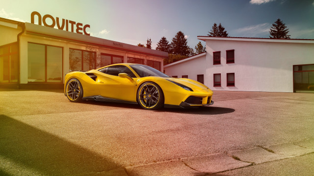 Yellow sports car nomite building free wallpaper for desktop - medium preview image