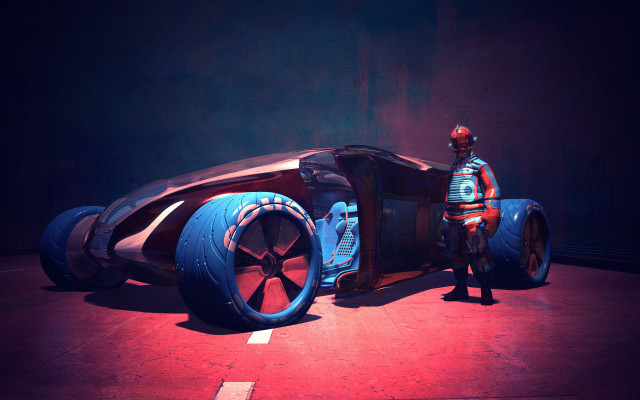 Man blue car red light free wallpaper for desktop - medium preview image