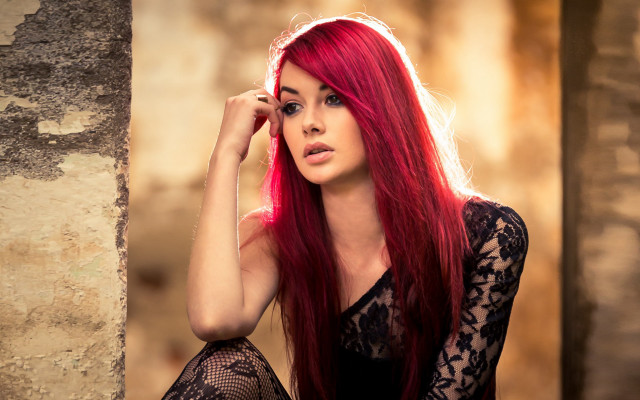 Red hair woman gothic beach free wallpaper for desktop - medium preview image