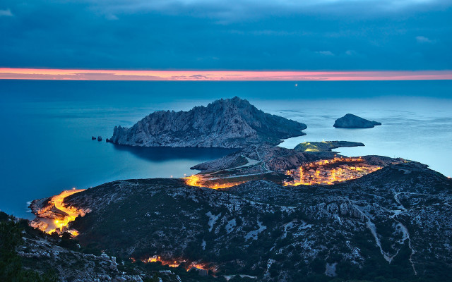 Mountain lake island night city free wallpaper for desktop - medium preview image