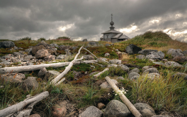 Small church hill rocks grass free wallpaper for desktop - medium preview image