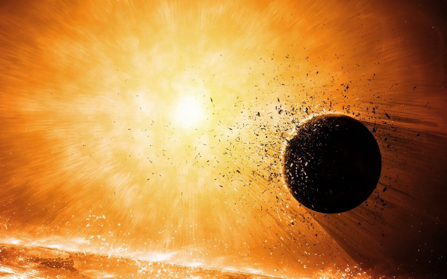 Exploding black object bright yellow free wallpaper for desktop - medium preview image