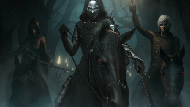 Fantasy horse riders woods light free wallpaper for desktop - medium preview image