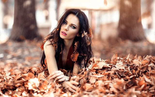 Woman leaves park gothic autumn free wallpaper for desktop - medium preview image