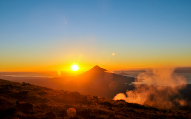 Sunset mountain steam orange sky free wallpaper for desktop - medium preview image