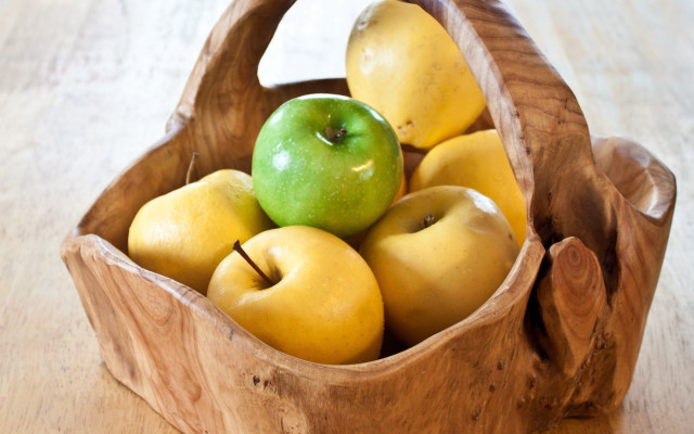 Wooden basket apples wooden table free wallpaper for desktop - medium preview image