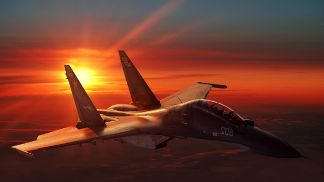 Jet sunset backlit clouds ocean free wallpaper for desktop - medium preview image