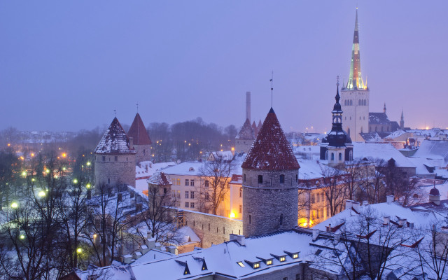 City lights snow night architecture free wallpaper for desktop - medium preview image