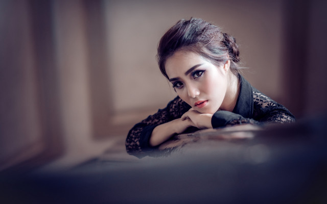 Woman black dress black jacket free wallpaper for desktop - medium preview image