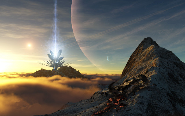 Dusk mountain sky sun planet #2 free wallpaper for desktop - medium preview image