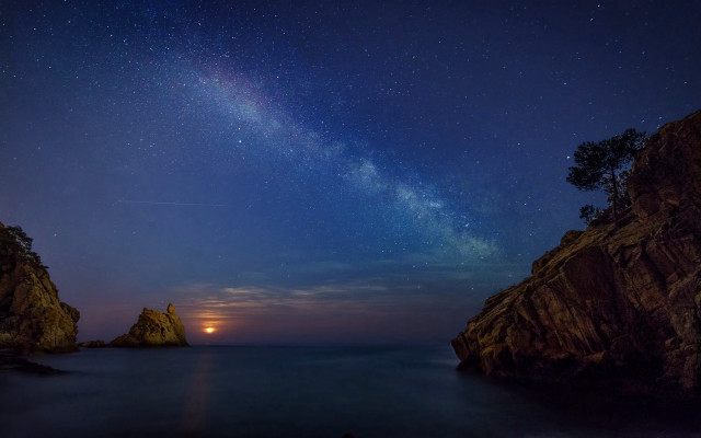Night sky bright light rocks free wallpaper for desktop - medium preview image