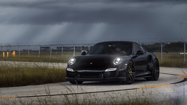 Black porsche storm windmills distant free wallpaper for desktop - medium preview image