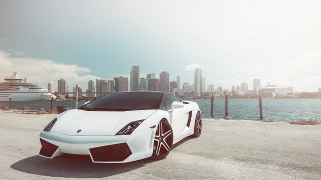 White sports car city skyline #11 free wallpaper for desktop - medium preview image