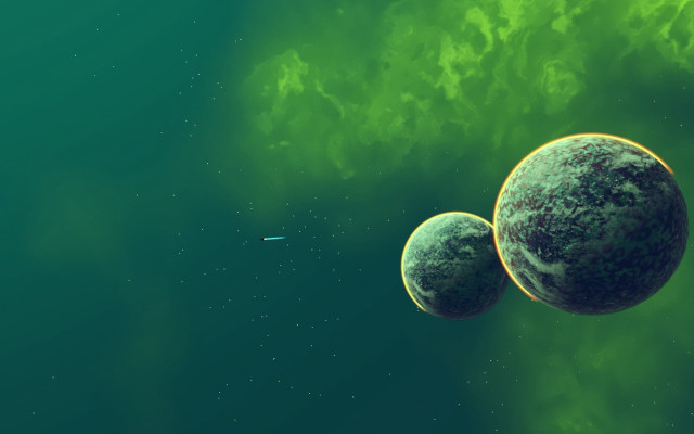 Two planets green space small free wallpaper for desktop - medium preview image