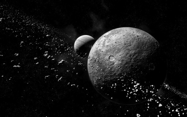 Black and white planets stars free wallpaper for desktop - medium preview image