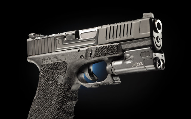 Gun blue light photorealism render free wallpaper for desktop - medium preview image