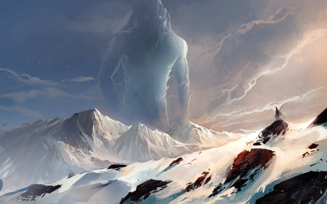 Mountain iceberg person sky ocean free wallpaper for desktop - medium preview image
