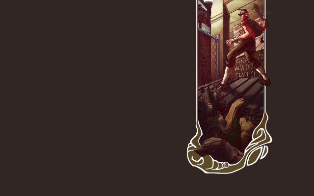 Man skateboard building woman ledger free wallpaper for desktop - medium preview image