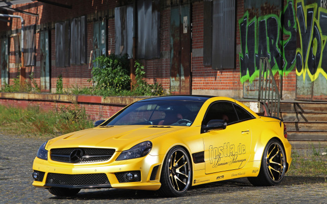 Yellow mercedes slk graffiti staircase free wallpaper for desktop - medium preview image