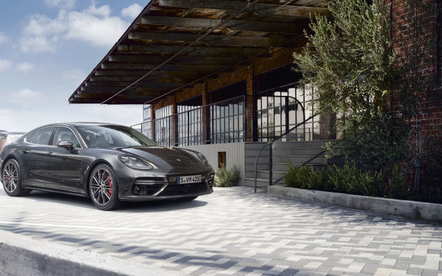 Grey porsche panamera brick building free wallpaper for desktop - medium preview image