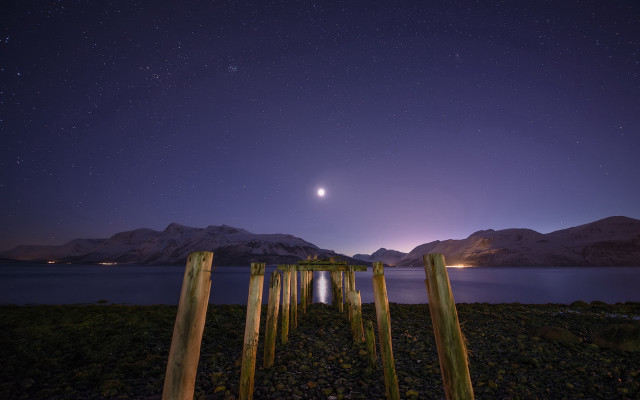 Night mountains lake moon stars free wallpaper for desktop - medium preview image