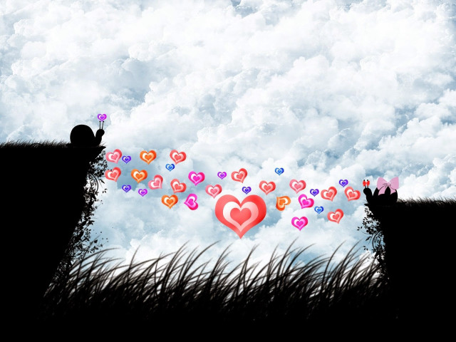 Animals field clouds hearts couple free wallpaper for desktop - medium preview image