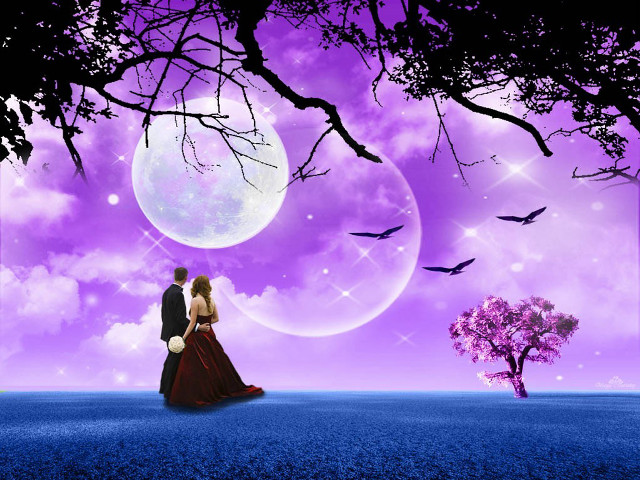 Couple tree purple sky moon free wallpaper for desktop - medium preview image