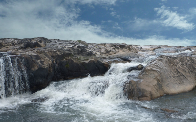 Waterfall rock formation matte painting free wallpaper for desktop - medium preview image