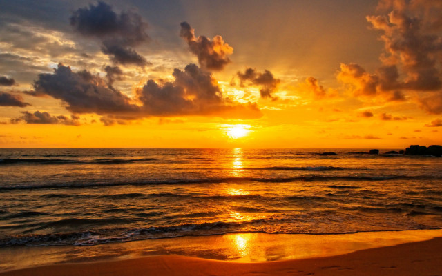 Sunset ocean clouds beach island free wallpaper for desktop - medium preview image