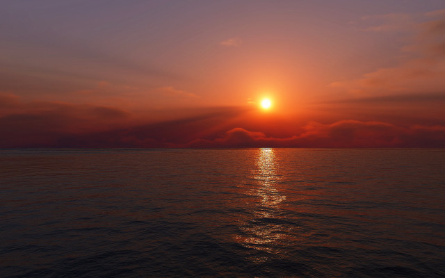 Sunset ocean boat clouds horizon #5 free wallpaper for desktop - medium preview image