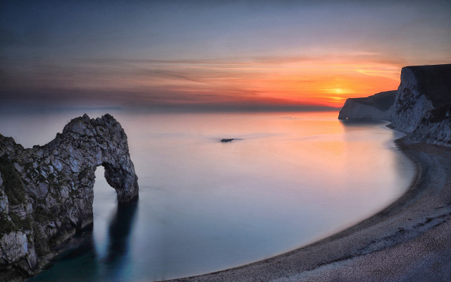 Sunset lake rock boat cloud free wallpaper for desktop - medium preview image