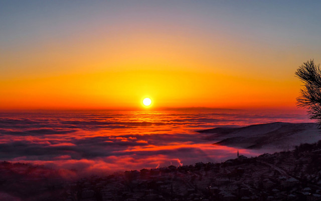 Sunset mountain tree cloud valley free wallpaper for desktop - medium preview image