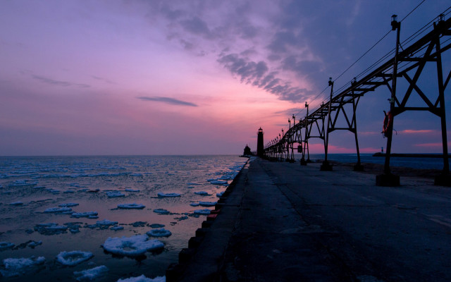 Pier ice floes sunset clouds free wallpaper for desktop - medium preview image