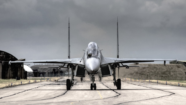 Fighterjet runway cloudy sky backlit free wallpaper for desktop - medium preview image
