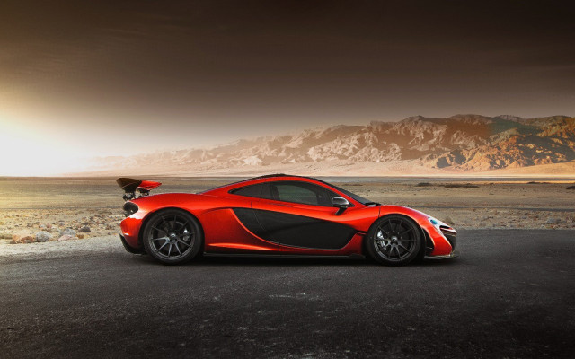 Red sports car desert mountains free wallpaper for desktop - medium preview image