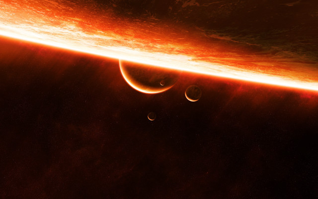 Planets orange glow space art free wallpaper for desktop - medium preview image