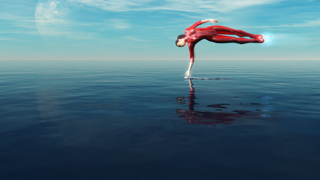 Handstand water moon sky 3d free wallpaper for desktop - medium preview image