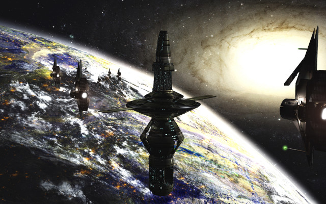 Spacecraft planet sun spiralgalaxy aurora free wallpaper for desktop - medium preview image