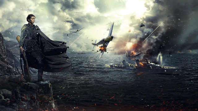 Cliff man ship plane aurora free wallpaper for desktop - medium preview image