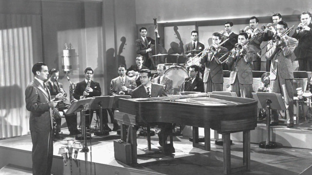 Men piano crowd suits ties free wallpaper for desktop - medium preview image